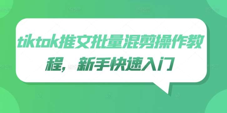 tiktok推文批量混剪操作教程,新手快速入门网创吧-网创项目资源站-副业项目-创业项目-搞钱项目网创吧
