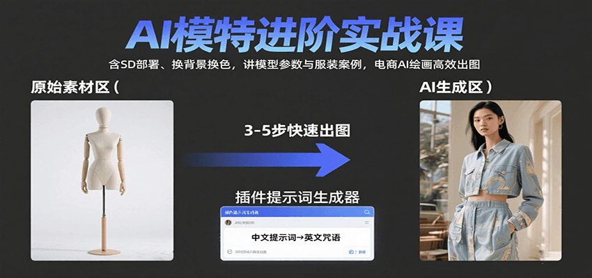 AI模特进阶实战课：含SD部署、换背景换色，讲模型参数与服装案例，电商AI绘画高效出图网创吧-网创项目资源站-副业项目-创业项目-搞钱项目网创吧