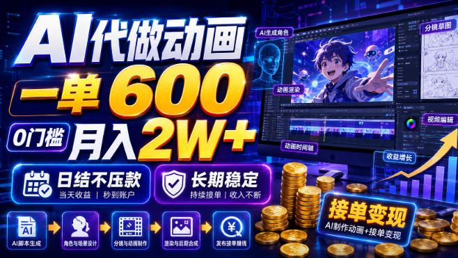 AI代做动画,一单600,0门槛月入2W+,日结不压款,长期稳定【揭秘】网创吧-网创项目资源站-副业项目-创业项目-搞钱项目网创吧