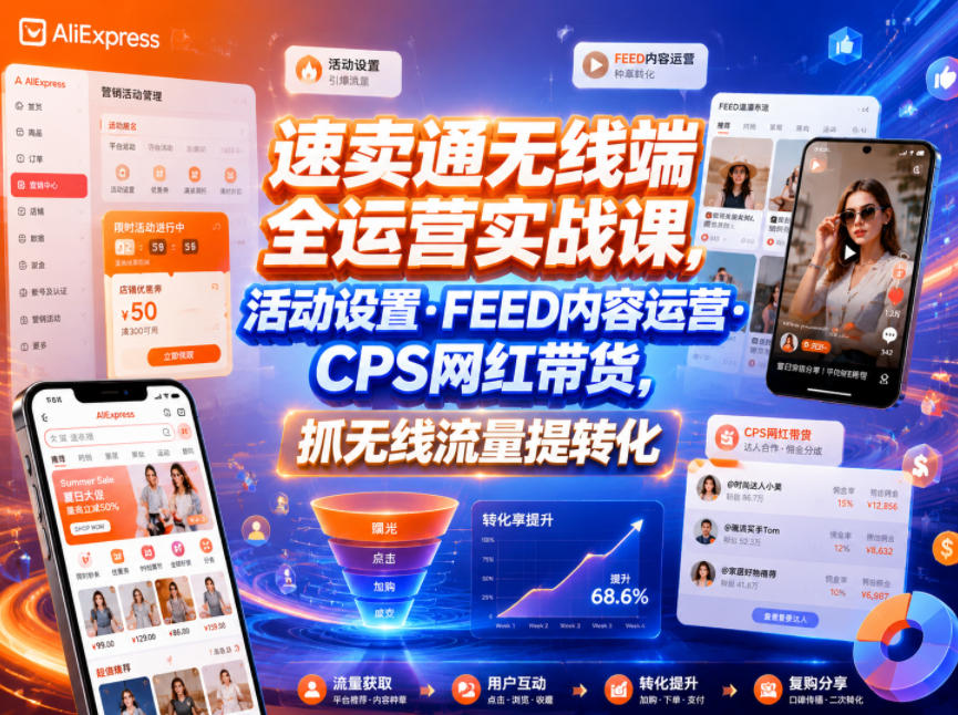 速卖通无线端全运营实战课,活动设置・FEED内容运营・CPS网红带货,抓无线流量提转化网创吧-网创项目资源站-副业项目-创业项目-搞钱项目网创吧