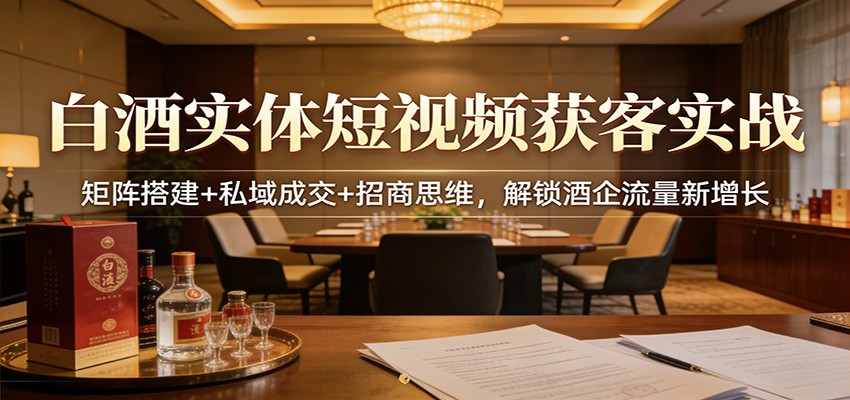 白酒实体短视频获客实战:矩阵搭建+私域成交+招商思维,解锁酒企流量新增长网创吧-网创项目资源站-副业项目-创业项目-搞钱项目网创吧