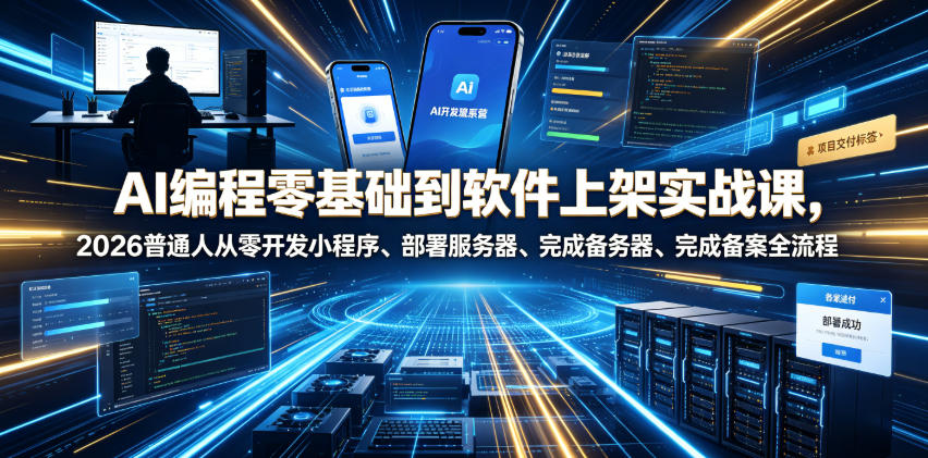 AI编程零基础到软件上架实战课,2026普通人从零开发小程序、部署服务器、完成备案全流程项目落地教程网创吧-网创项目资源站-副业项目-创业项目-搞钱项目网创吧