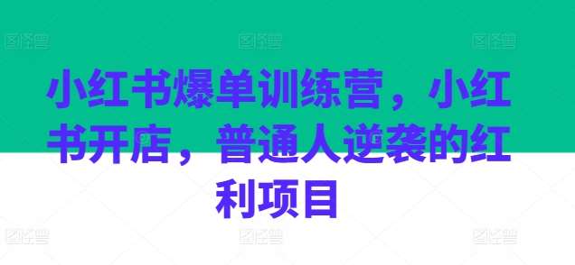 小红书爆单训练营，小红书开店，普通人逆袭的红利项目网创吧-网创项目资源站-副业项目-创业项目-搞钱项目网创吧