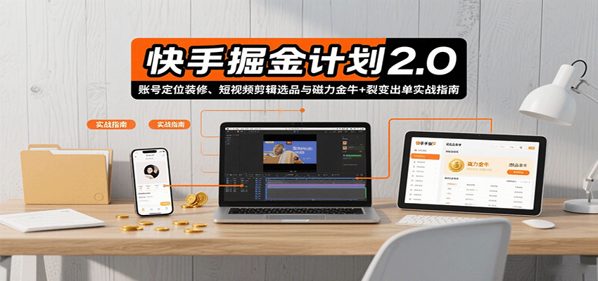 快手掘金计划2.0，账号定位装修、短视频剪辑选品与磁力金牛+裂变出单实战指南网创吧-网创项目资源站-副业项目-创业项目-搞钱项目网创吧