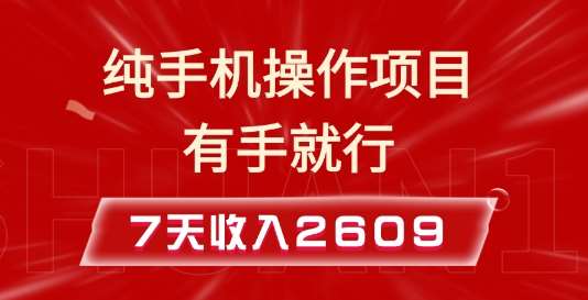 纯手机操作的小项目，有手就能做，7天收入2609+实操教程【揭秘】网创吧-网创项目资源站-副业项目-创业项目-搞钱项目网创吧