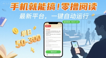 手机就能搞!零撸阅读挂G,最新平台,一键自动运行,随时随地挣,单日50-3张+【揭秘】网创吧-网创项目资源站-副业项目-创业项目-搞钱项目网创吧