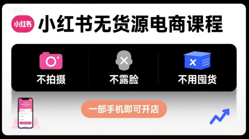 小红书无货源电商课程,不拍摄不露脸不用囤货,一部手机即可开店网创吧-网创项目资源站-副业项目-创业项目-搞钱项目网创吧