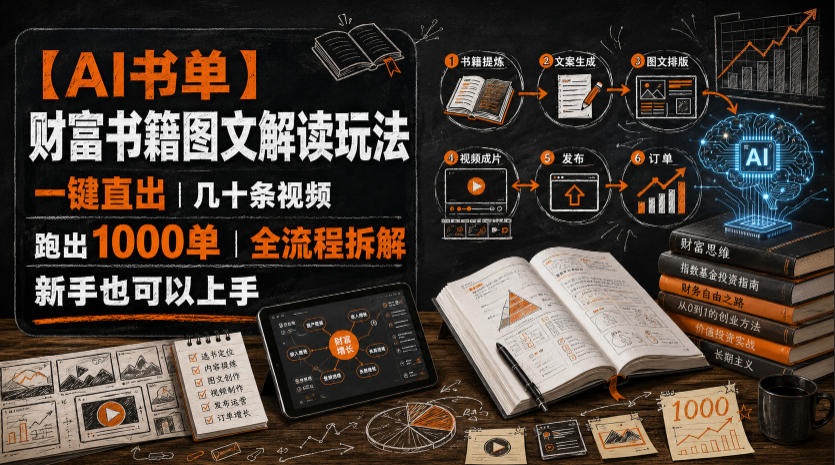 【AI书单】财富书籍图文解读玩法,一键直出,几十条视频,跑出1000单,全流程拆解,新手也可以上手网创吧-网创项目资源站-副业项目-创业项目-搞钱项目网创吧