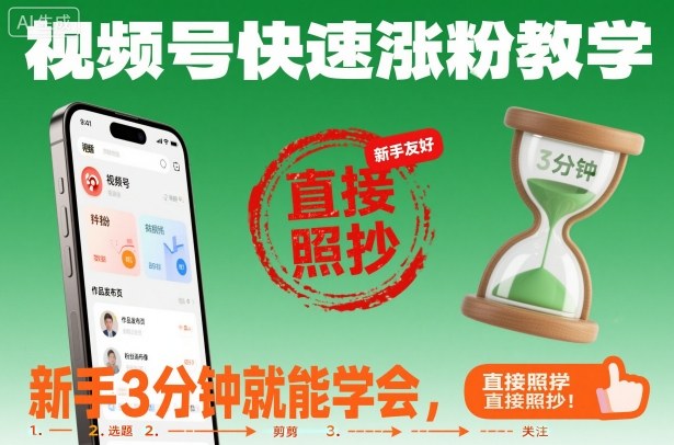 视频号快速涨粉教学,新手3分钟就能学会,直接照抄!网创吧-网创项目资源站-副业项目-创业项目-搞钱项目网创吧