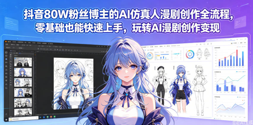 抖音80W粉丝博主的AI仿真人漫剧创作全流程，零基础也能快速上手，玩转AI漫剧创作变现网创吧-网创项目资源站-副业项目-创业项目-搞钱项目网创吧