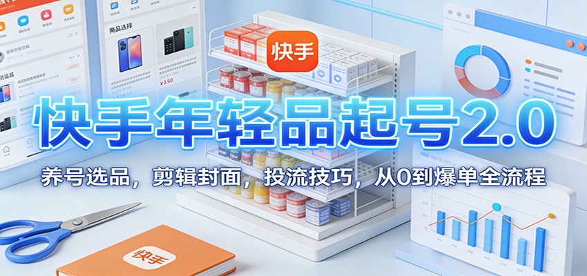 快手年轻品起号2.0：养号选品，剪辑封面，投流技巧，从0到爆单全流程网创吧-网创项目资源站-副业项目-创业项目-搞钱项目网创吧