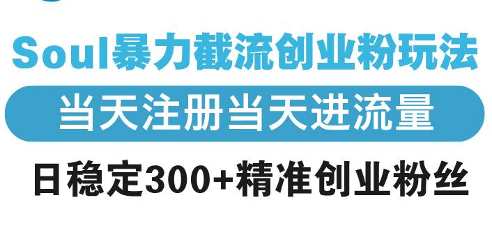 (13935期)Soul暴力截流创业粉玩法,当天注册当天进流量,日稳定300+精准创业粉丝网创吧-网创项目资源站-副业项目-创业项目-搞钱项目网创吧