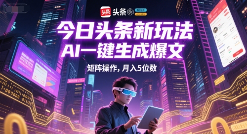 今日头条新玩法,AI一键生成爆文,矩阵操作,月入5位数网创吧-网创项目资源站-副业项目-创业项目-搞钱项目网创吧