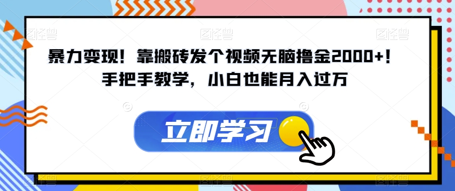 暴力变现！靠搬砖发个视频无脑撸金2000+！手把手教学，小白也能月入过万【揭秘】网创吧-网创项目资源站-副业项目-创业项目-搞钱项目网创吧