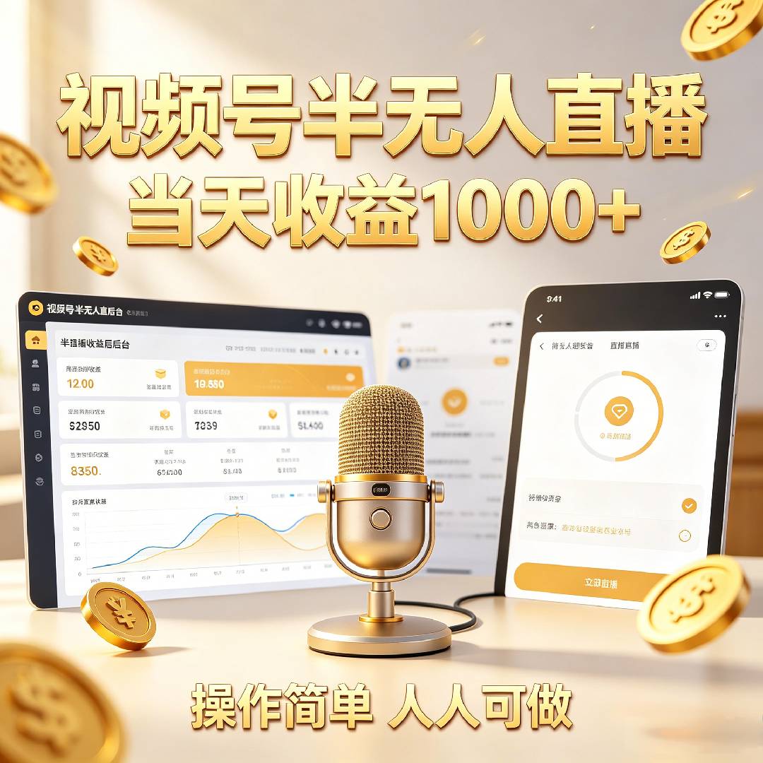 视频号半无人直播,当天收益1000+,操作简单 人人可做网创吧-网创项目资源站-副业项目-创业项目-搞钱项目网创吧
