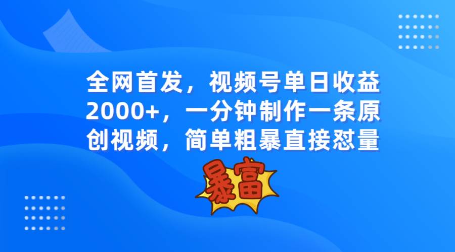 全网首发，视频号单日收益2000+，一分钟制作一条原创视频，简单粗暴网创吧-网创项目资源站-副业项目-创业项目-搞钱项目网创吧
