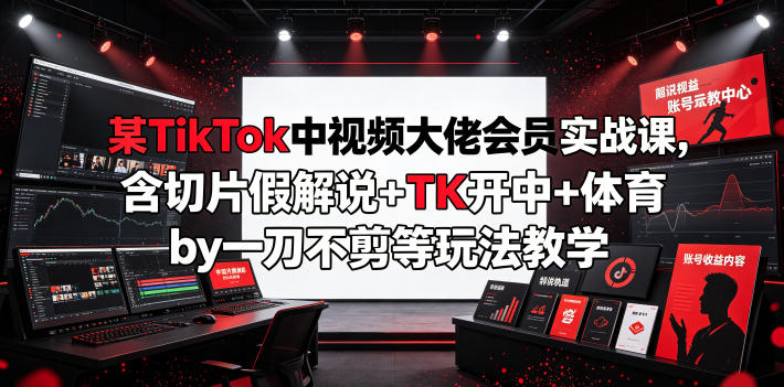 某TikTok中视频大佬会员实战课，含切片假解说+TK开中+体育by一刀不剪等玩法教学网创吧-网创项目资源站-副业项目-创业项目-搞钱项目网创吧