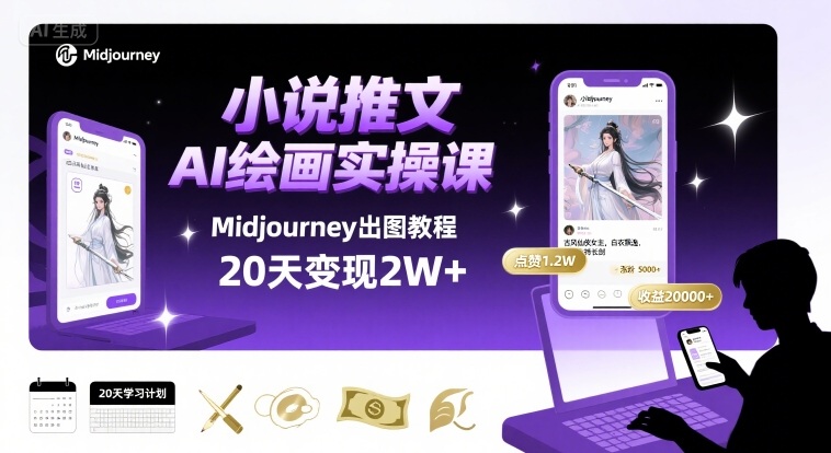 小说推文干货分享之AI绘画MJ出图实操课，用Midjourney做小说推文，20天挣2w网创吧-网创项目资源站-副业项目-创业项目-搞钱项目网创吧