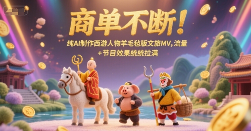 商单不断!纯AI制作西游人物羊毛毡版文旅MV,流量+节目效果统统拉满网创吧-网创项目资源站-副业项目-创业项目-搞钱项目网创吧