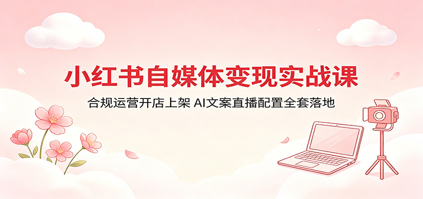 小红书自媒体变现实战课：合规运营开店上架，AI文案直播配置全套落地网创吧-网创项目资源站-副业项目-创业项目-搞钱项目网创吧