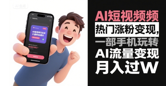 AI短视频热门涨粉变现,一部手机玩转AI流量变现,月入过W网创吧-网创项目资源站-副业项目-创业项目-搞钱项目网创吧