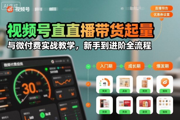 视频号直播带货起量与微付费实战教学,新手到进阶全流程网创吧-网创项目资源站-副业项目-创业项目-搞钱项目网创吧