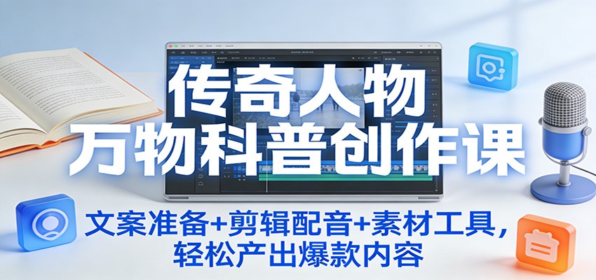 传奇人物万物科普创作课:文案准备+剪辑配音+素材工具,轻松产出爆款内容网创吧-网创项目资源站-副业项目-创业项目-搞钱项目网创吧