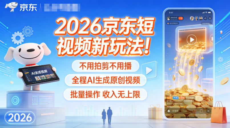 2026京东短视频新玩法!不用拍剪不用播,全程AI生成原创视频,批量操作收入无上限网创吧-网创项目资源站-副业项目-创业项目-搞钱项目网创吧