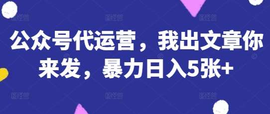公众号代运营，我出文章你来发，暴力日入5张+【揭秘】网创吧-网创项目资源站-副业项目-创业项目-搞钱项目网创吧