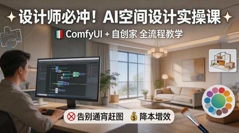 设计师必冲!AI空间设计实操课,ComfyUI+自创家全教学,告别通宵赶图,降本增效网创吧-网创项目资源站-副业项目-创业项目-搞钱项目网创吧