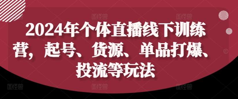 2024年个体直播训练营,起号、货源、单品打爆、投流等玩法网创吧-网创项目资源站-副业项目-创业项目-搞钱项目网创吧