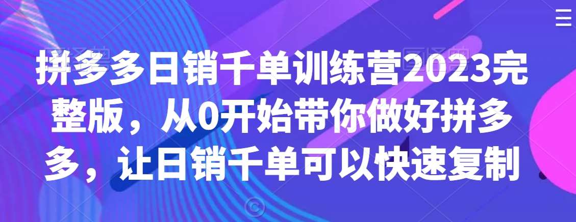拼多多日销千单训练营2023完整版,从0开始带你做好拼多多,让日销千单可以快速复制网创吧-网创项目资源站-副业项目-创业项目-搞钱项目网创吧