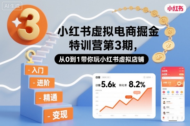 小红书虚拟电商掘金特训营第3期,从0到1带你玩小红书虚拟店铺网创吧-网创项目资源站-副业项目-创业项目-搞钱项目网创吧