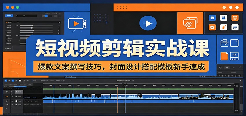 短视频剪辑实战课：爆款文案撰写技巧，封面设计搭配模板新手速成网创吧-网创项目资源站-副业项目-创业项目-搞钱项目网创吧