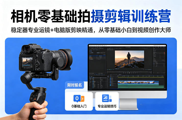 相机零基础拍摄剪辑训练营:稳定器专业运镜+电脑版剪映精通,从零基础小白到视频创作大师网创吧-网创项目资源站-副业项目-创业项目-搞钱项目网创吧