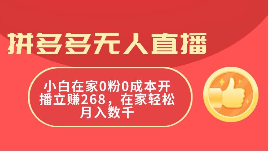 (11521期)拼多多无人直播,小白在家0粉0成本开播立赚268,在家轻松月入数千网创吧-网创项目资源站-副业项目-创业项目-搞钱项目网创吧