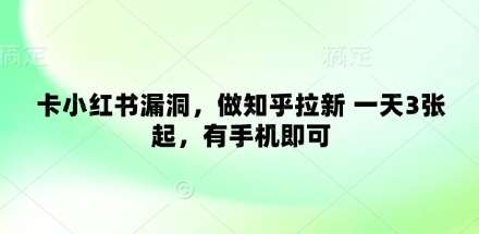 卡小红书漏洞,做知乎拉新 一天3张起,有手机即可网创吧-网创项目资源站-副业项目-创业项目-搞钱项目网创吧