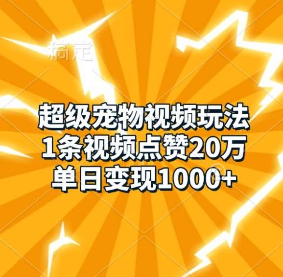 超级宠物视频玩法,1条视频点赞20万,单日变现1k网创吧-网创项目资源站-副业项目-创业项目-搞钱项目网创吧