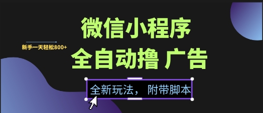 微信小程序全自动撸广告项目,彻底解决没流量的问题,新手一天8张+【揭秘】网创吧-网创项目资源站-副业项目-创业项目-搞钱项目网创吧