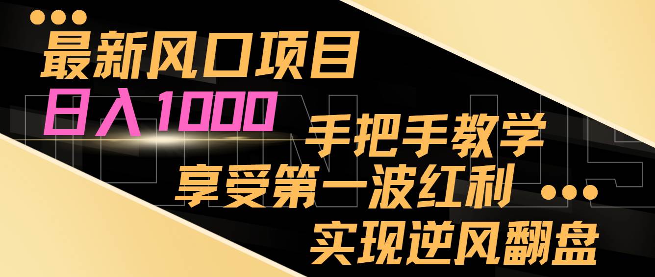 最新风口项目,日入1000,手把手教学,享受第一波红利,实现逆风翻盘网创吧-网创项目资源站-副业项目-创业项目-搞钱项目网创吧