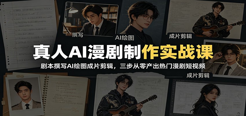 真人AI漫剧制作实战课：剧本撰写AI绘图成片剪辑，三步从零产出热门漫剧短视频网创吧-网创项目资源站-副业项目-创业项目-搞钱项目网创吧