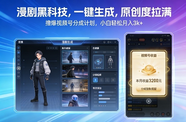 漫剧黑科技,一键生成,原创度拉满,撸爆视频号分成计划,小白轻松月入3k+网创吧-网创项目资源站-副业项目-创业项目-搞钱项目网创吧