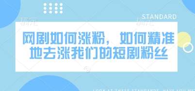 网剧如何涨粉，如何精准地去涨我们的短剧粉丝网创吧-网创项目资源站-副业项目-创业项目-搞钱项目网创吧