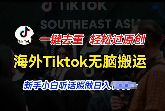 海外Tiktok短视频无脑搬运,一键去重轻松过原创,新手小白听话照做日入几张【揭秘】网创吧-网创项目资源站-副业项目-创业项目-搞钱项目网创吧