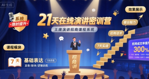 21天在线演讲密训营,王牌演讲招商课程系统网创吧-网创项目资源站-副业项目-创业项目-搞钱项目网创吧