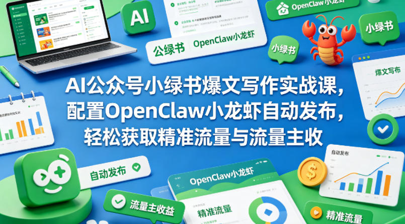 AI公众号小绿书爆文写作实战课,配置OpenClaw小龙虾自动发布,轻松获取精准流量与流量主收益网创吧-网创项目资源站-副业项目-创业项目-搞钱项目网创吧