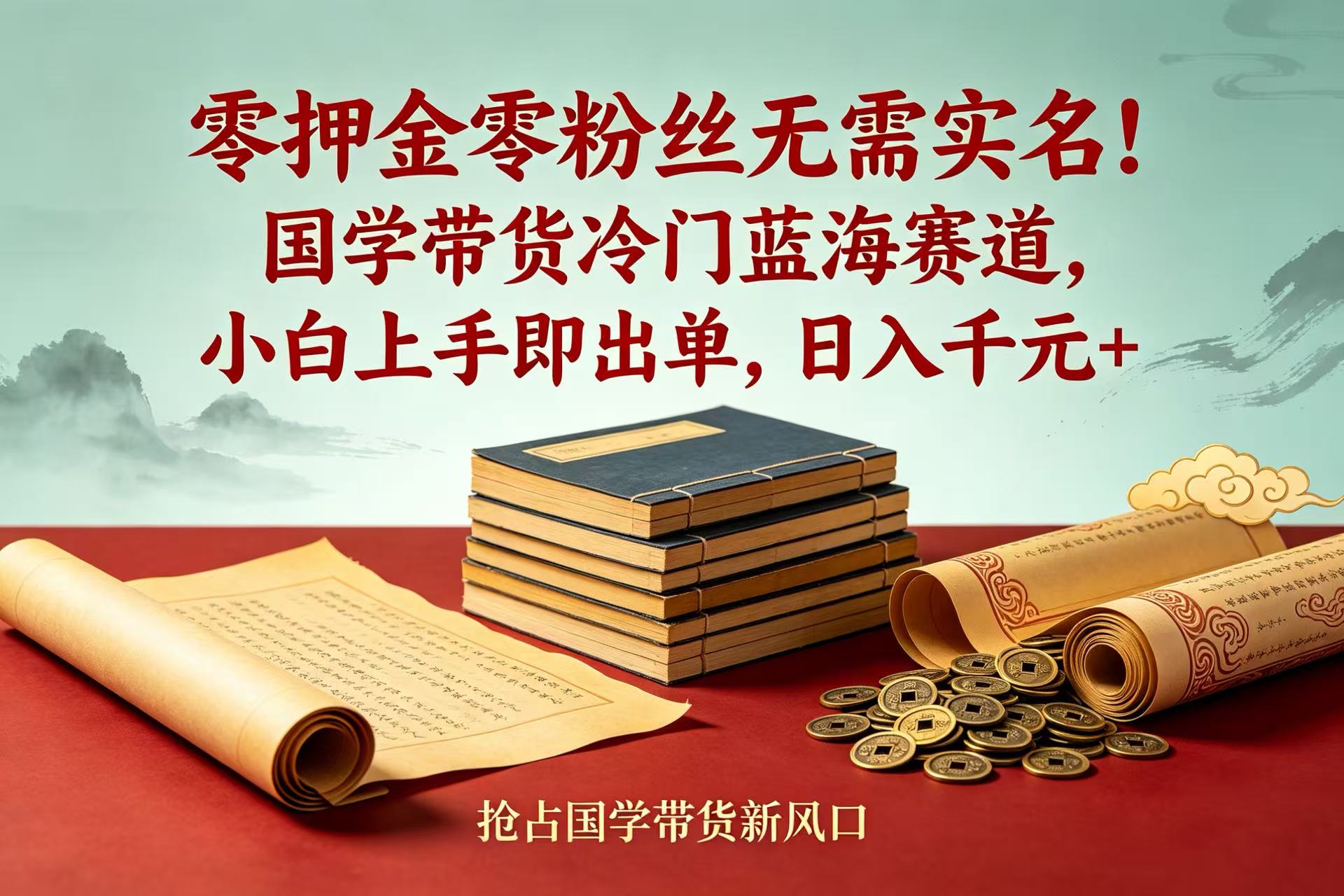 零押金零粉丝无需实名！国学带货冷门蓝海赛道，小白上手即出单，日入千元 +网创吧-网创项目资源站-副业项目-创业项目-搞钱项目网创吧