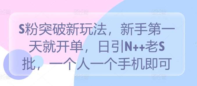 S粉突破新玩法,新手第一天就开单,日引N++老S批,一个人一个手机即可【揭秘】网创吧-网创项目资源站-副业项目-创业项目-搞钱项目网创吧