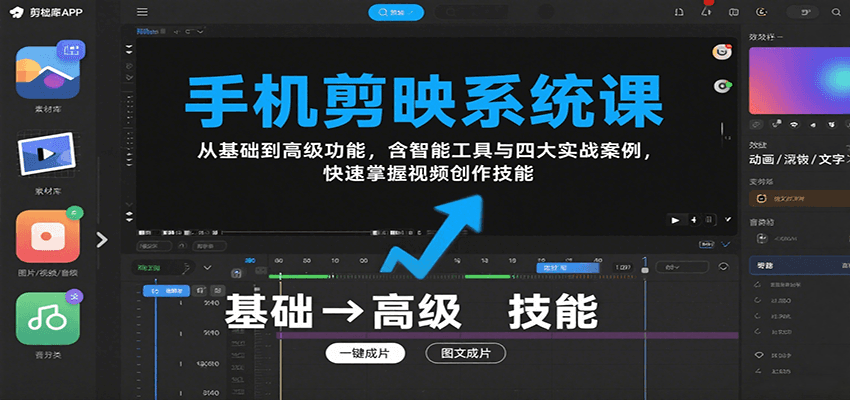 手机剪映系统课,从基础到高级功能,含智能工具与四大实战案例,快速掌握视频创作技能网创吧-网创项目资源站-副业项目-创业项目-搞钱项目网创吧