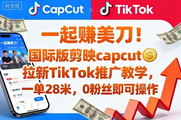 一起賺美刀!国际版剪映capcut拉新TikTok推广教学,一单28米,0粉丝即可操作(附推广入口和教学)网创吧-网创项目资源站-副业项目-创业项目-搞钱项目网创吧